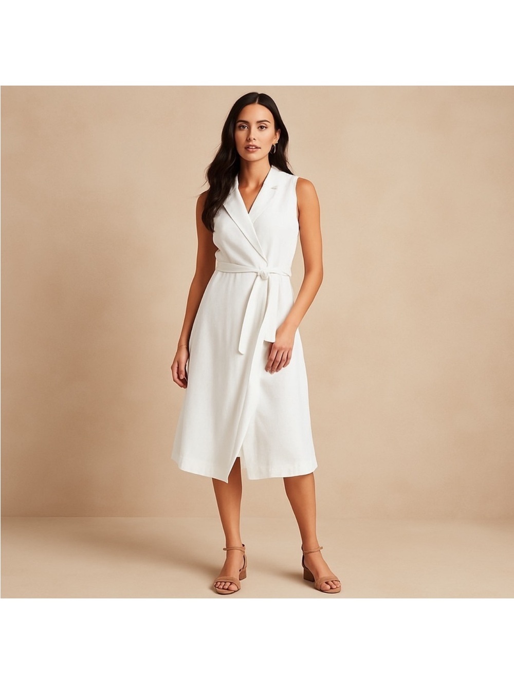 Anthropologie White Sleeveless Wrap Dress with Tie
